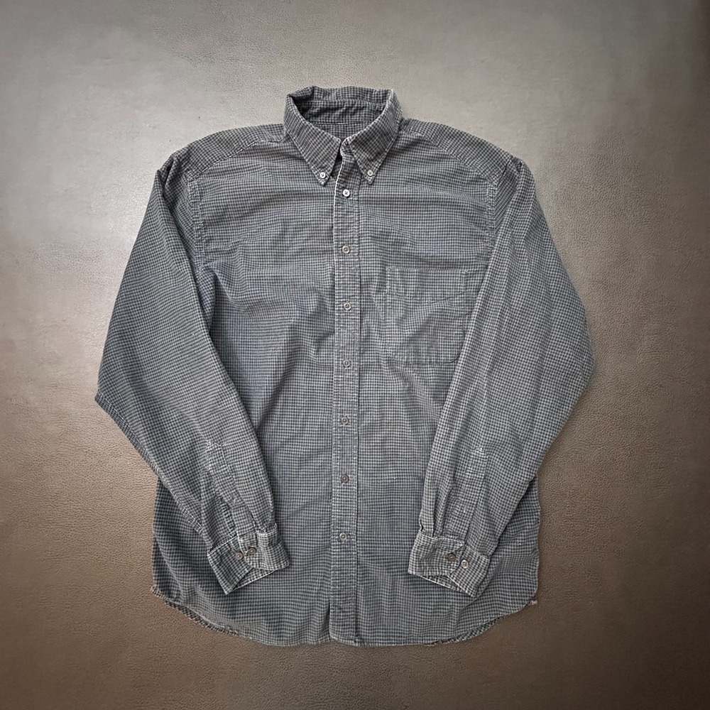 Vintage 2000s Eddie Bauer Shirt Mens Large Tall Blue Gray Velvet Houndstooth Y2k